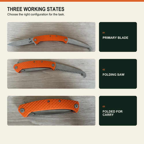 Three working states of the NTJ 814: blade, saw, and folded carry