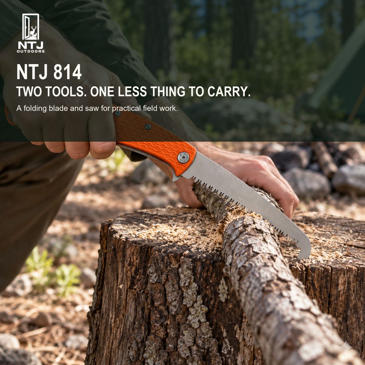 NTJ 814 folding knife and saw in practical campsite use
